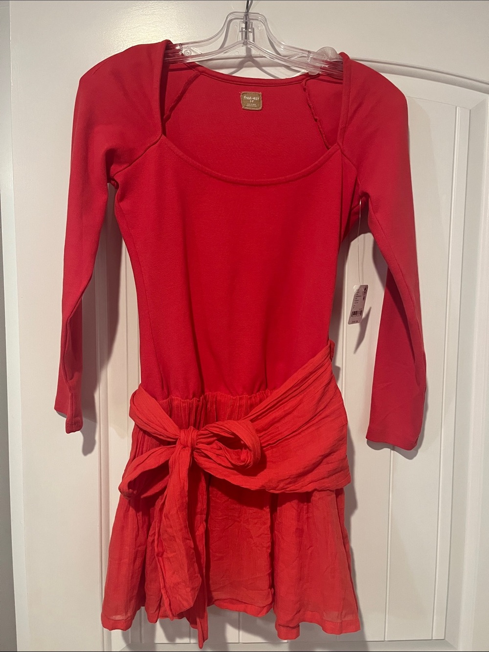 Free People Red Long Sleeve Dress with Waist Tie